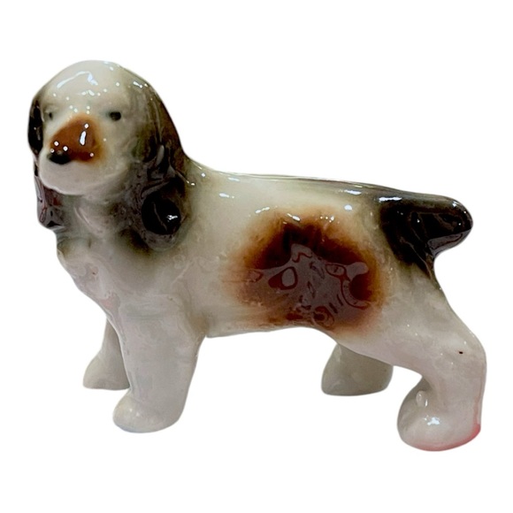 Vtg Porcelain Brown, White & Black Springer Spaniel Puppy Figurine Made In Japan - Picture 4 of 9